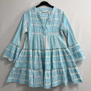 Devotion Twins Embroidered Ella Tunic Dress Size XSmall B Blue Off White Boho